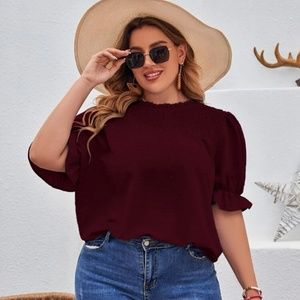 Frill Neck Swiss Dot Blouse